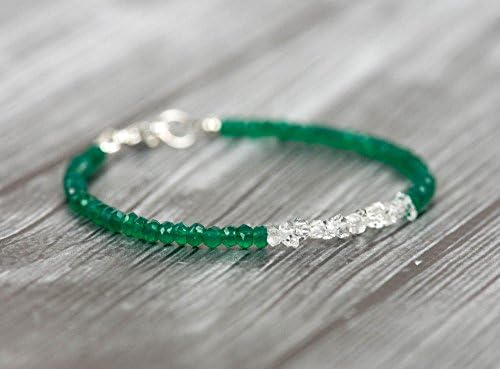 Green Onyx Bracelet, Herkimer Diamond Natural Gemstone Bracelet, Delicate Bracelet