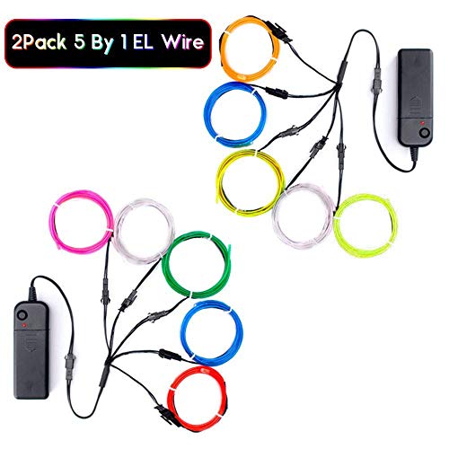 EL Wire, ESCOLITE EL Wire Kit Neon Lights Battery Pack Christmas Tree,Easter Halloween DIY Decoration,Home Deco 5 1-Meter, 1m / 3ft (2 Pack,8 Colors-BWPGRYLO) - Thumbnail 2