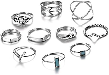 iDMSON Bohemian Retro Vintage Multilayers Crystal Joint Knuckle Ring Set For Women Girls (10PCS) (Style 3)
