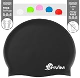 Silicone Swim Cap - Allergy Free - Comfortable Fit Great for Long Hair and Short Hair - For Adults and Kids - Premium Thick Anti Rip Material - Includes Free Gift a Pair of Ear Plugs