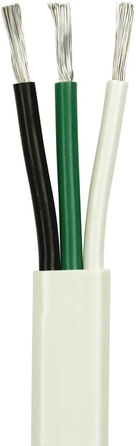 18/3 AWG Triplex Flat AC Marine Wire - Tinned Copper Boat Cable - White PVC Jacket, Black/White/Green Conductor - Made in The USA