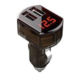 GEKEC Voltage Meter Monitor Dual Smart USB Ports Car Charger with Built-in MCU for Automobile Circuit Protection - 3A 15W (Transparent)