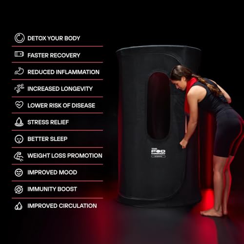 THE POD COMPANY The Sauna Pod - Portable Personal Dry Sauna for Recovery & Wellness - for Athletes & Everyday Users - Includes Red LED Light, Heater & Foldable Chair - Hot Air Technology - Up to 185