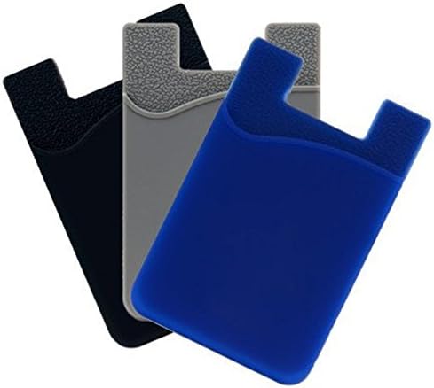Stick On Card Holder,Pocket Wallet on The Back of Phone for iphone,Samsung,LG ,Piexl,HTC ,BLU,Sony,Motorola,Huawei - 3 PACK (Black/Gray/Blue)