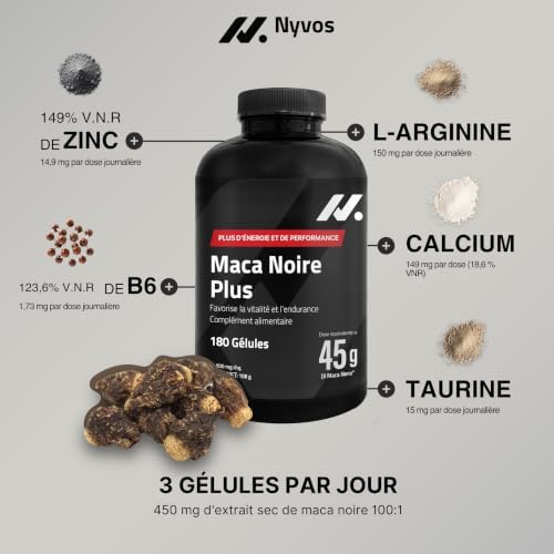Maca Noire 45.000 mg Équiv. (Extrait 100:1), Black Maca, Zinc - 180 Gélules — photo 3 sur 8
