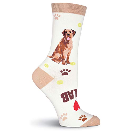 K. Bell Women's Dog Lover Novelty Casual Crew Socks, Lab (Oatmeal), Shoe Size: 4-10