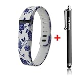 Smart Tech Store Blue Flower Drawing on White Replacement Band With Clasp for Fitbit FLEX Only /No tracker/ Wireless Activity Bracelet Sport Wrist band for Fit bit Flex Bracelet Sport Arm Band Armband (Small)