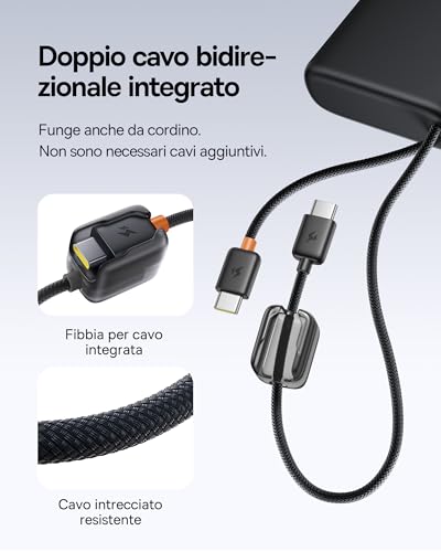 Baseus FC41 145W CCC Certified Laptop Powerbank PD3.1 Quick Charge, 25000mAh Power Bank with 2 Integrated USB-C Cables, External Battery for MacBook Pro, iPhone, iPad, Samsung, Black