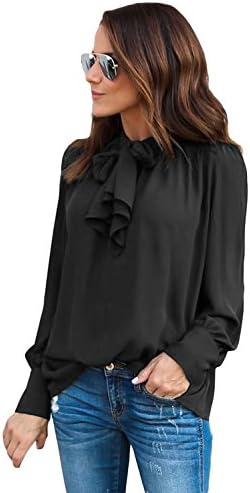 Black Demure Tie Neck Blouse for Women - Medium