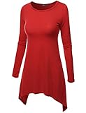 Doublju Womens Long Sleeve Crewneck Cotton Knit Asymmetrical Tunic Top