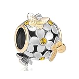 Gold Plated Butterfly November Birthstone Blue Yellow Crystal Flower Charms Beads Fit Bracelet