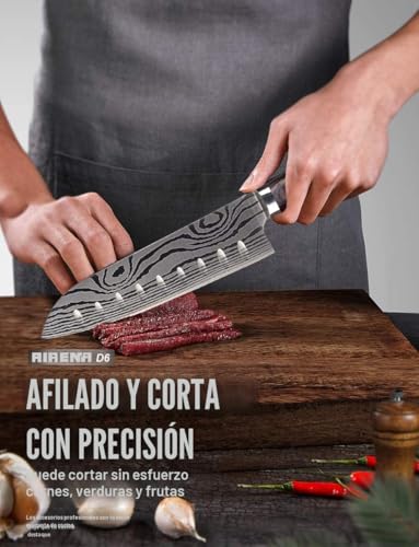 Japanese Santoku Knife, 7" Professional Kitchen Knives – German Carbon Stainless Steel – Sharp – Stain and Corrosion Resistant, Ideal for Home Kitchen and Restaurant