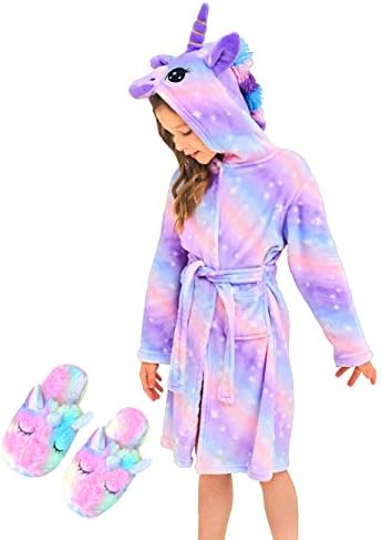 Unicorn Hooded Bathrobe Sleepwear Matching Slippers Women Presents