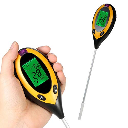 4-in-1 Soil Tester – Soil PH Moisture Test Kit/Temperature Light Meter – with Large Backlit LCD Display – Promote Plants Healthy Growth – Ideal for Home, Garden, Lawn, Farm, Indoor & Outdoor Use
