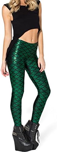 Emmy Lee Women Sexy Mermaid Fish Scale Hologram Stretch Soft Shine Leggings M Green