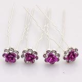 Pack of 20pcs Purple Rose Crystal Rhinestones Hair Pin Bridal Wedding Flower Hair Clip By Catalina
