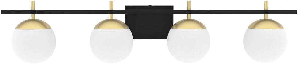 Ralbay Mid Century Modern Wall Light Fixture 4-Light Milky Glass Modern Bathroom Vanity Lights Over Mirror, Black/Golden Modern Vanity Light for Bathroom (Exclude Bulb) - - 