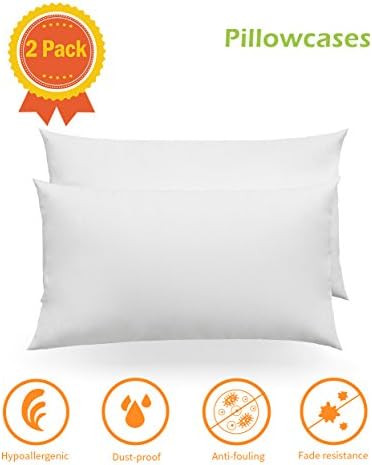 Heidelpeggy Pillowcases, Pillow Covers, Antibacterial, Anti-Microbial and Hypoallergenic Dust Mite White Pillow Protectors, Queen Size (20" x 30") 2-Pack