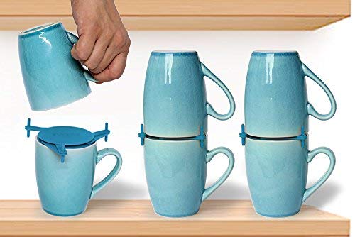 ELYPRO Coffee Mug Organizers and Storage, Kitchen Cabinet Shelf Organizer - Cupboard and Pantry Organization, Expandable Stackable Gadget for Tea Cup and Coffee Mugs, Save Space, Organize, 6pk, Blue