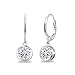 Sterling Silver Genuine, Simulated or Created Gemstone 6mm Round Bezel-Set Dangle Leverback Earrings