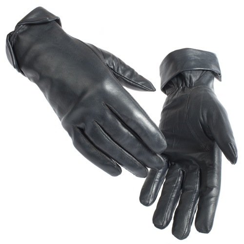 Ladies Luxury Soft Genuine Navy Leather Gloves with Full Wool Fleece Lining and Folded Cuff
