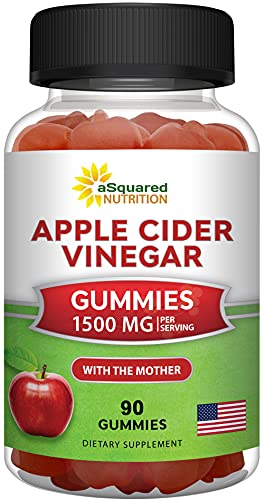 aSquared Nutrition Apple Cider Vinegar Gummies - 1500mg Per Serving - with The Mother - 90 ACV Gummies w/Vitamin B6 & B12, Folic Acid - Vegan Gummy Supplement Alternative to Capsules Pills & Drink
