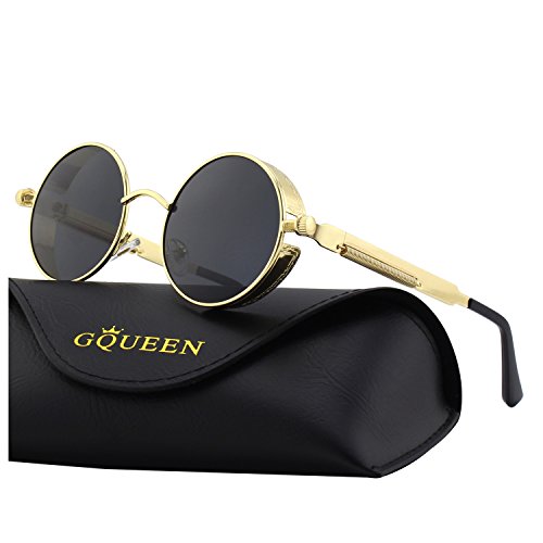 GQUEEN Retro Round Steampunk Polarized Sunglasses MTS2