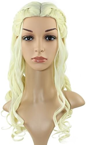 Glameow Fluffy Cosplay Wig Blonde Curly Wig Long Wig Hair Curly Wave braided Hairs for Women Halloween Party