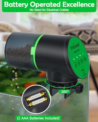 Petbank Automatic Fish Feeder for Aquarium - Auto Fish Food Dispenser Battery Operated Vacation Timer Fish Feeder Automatic Dispenser with 2 AAA Batteries Included