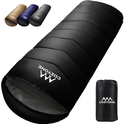 Cozyone 寝袋 シュラフ 封筒型 保温 耐寒 軽量 防水 コンパクト 軽量 アウトドア キャンプ 防災用 車中泊 登山 防災用 避難用 快適温度 丸洗い可能 春夏秋冬の使用可能 収納パック付 （ブラック 1.8kg）