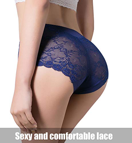 Womens Lace Underwear,Soft Seamless Sexy Lace Underwear Briefs Underpants Panties for Women (Black+Blue, X-Large)