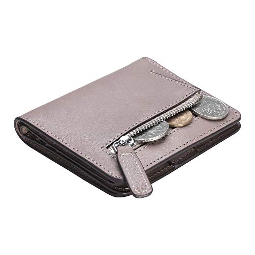 AINIMOER Small Leather Wallet for Women, Ladies Credit Card Holder RFID Blocking Women's Mini Bifold Pocket Purse, Vintage Gray