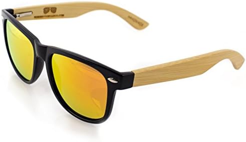 Polarized Wayfarer Sunglasses @ Bimini-Eyewear.com for Men Women with 100% UV Protection, Anti-Glare Lenses, Stylish Wooden Frame &amp; Bamboo Case By Bimini Eyewear (Red/Orange)
