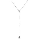 espere Womens Sterling Silver Dainty CZ Lariat Necklace Triple CZ Cluster Y-Shaped Necklace