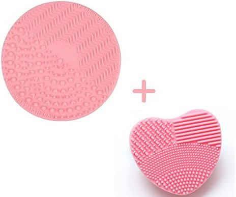 Yoyolala Silicone makeup brush cleaner, Mini round and heart shapes makeup brush cleaners together 2 pieces per bag,Make up brushes cleaning pad(pink)