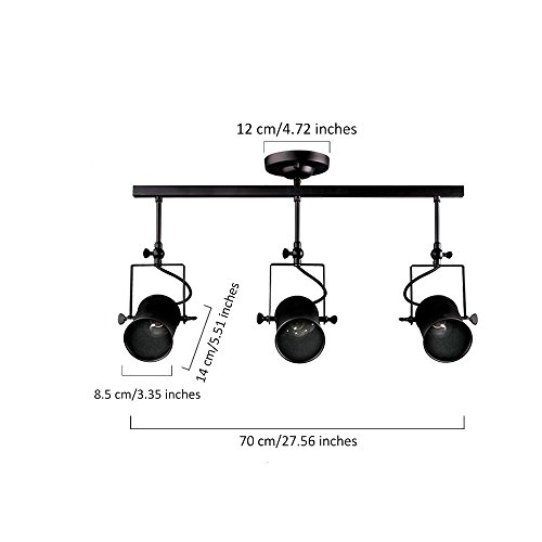 Vintage Ceiling Spot Track Light, MKLOT Adjustable 3-Light Lighting Spot Light with Cone Black Shades,Dark Bronze Finish - Thumbnail 3