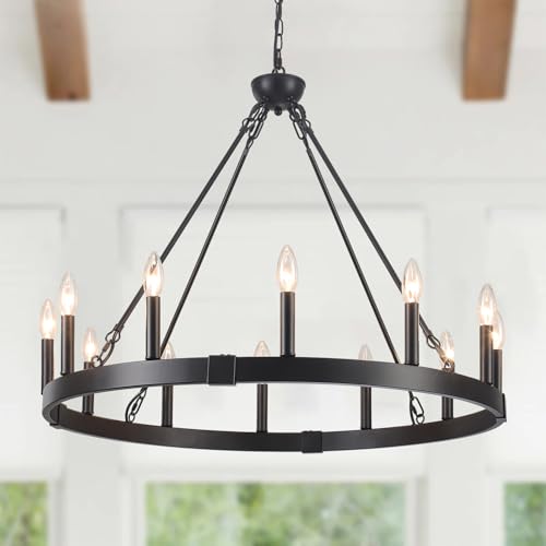 Puyveyor 31.5" 12-light Wagon Wheel Chandelier