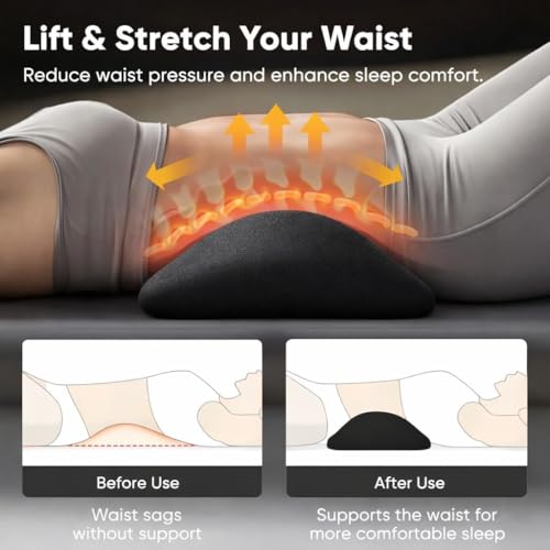 KAYAXIM Rechargeable Back Massager with Heat, 3-in-1 Lumbar & Spine Support Massage Pillow with Traction Design, Cordless Portable Lower Back Relaxation Cushion for Home Office (Grey)