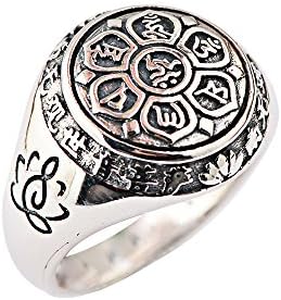 Balmora 100% Real 925 Sterling Silver Rings Female Jewelry Vintage Religion Letters Flower Rings for Women Men (8.5)