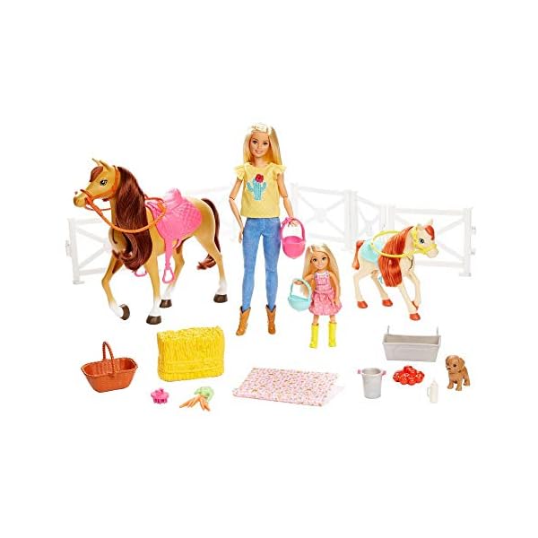 Barbie Puppe und Pferd, Barbie und Chelsea Pferd, Barbie Kleidung, Barbie Accessoires, Geschenk für Kinder, Spielzeug ab 3 Jahre,GLL70