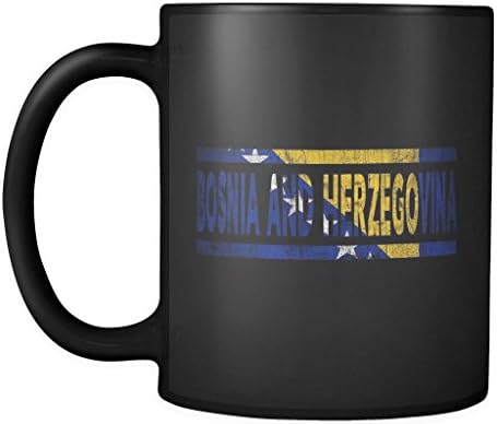 Retro Vintage Flag Bosnian, Herzegovinian Bosnia & Herzegovina 11oz Black Coffee Mug ~ Both Sides Printed