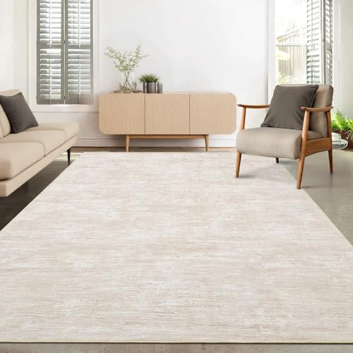 LuxFocus 160x230 cm Modern Solid Rug Living Room, Washable Area Rug for Bedroom, Solid-colour Design with Texture, Non-Slip Low-Pile Carpet for Nursery Office Dining Room, Beige