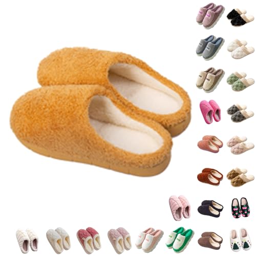 womens slipper Women's Slippers Fuzzy Wide Fit Memory Foam Happy Slipper Cute Plush Non Slip House Shoes Arch Support Plantar Fasciitis Orthopedic Mule Slippers indoor Sliders women Yellow 6