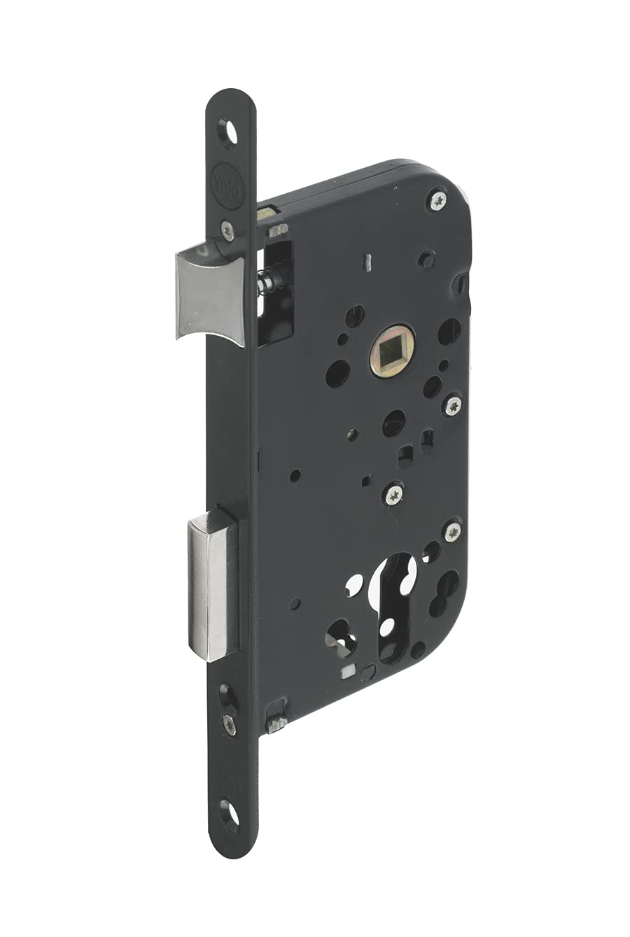 Yale Recessed Lock with Cylinder Hole – 40 mm Axle, 148 mm Box – Reversible Bolt, Round End Headrest – Ideal for Entrance, Service and Sensitive Rooms – Black