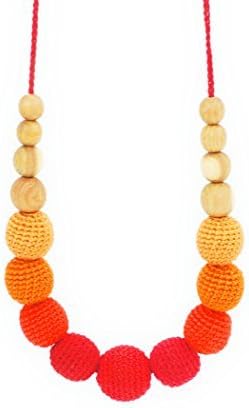 Lily & Ally / Organic Wooden Crochet/ Beaded Teething (Nursing) Necklace (Juicy Orange)
