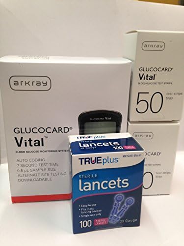 Arkray Glucocard Vital Blood Glucose Monitoring System + 100 Glucocard Blood Glucose Test Strips + 100 TRUEplus Lancets (30 Gauge)