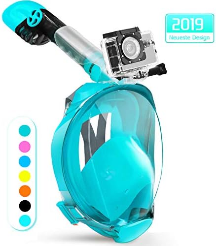 X99 Snorkel Mask, 2019 Upgrade Full Face 180° Panoramic View Diving Mask Set with Latest Dry Top System, Safe Breathing Design Anti-fog and Anti-leak with Detachable Sport Camera Mount for Adults/Kids Men and Women