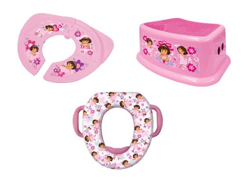 Nickelodeon Dora The Explorer 3 Piece Potty Training Kit - Soft Potty, Folding/Travel Potty and Step Stool, Pink