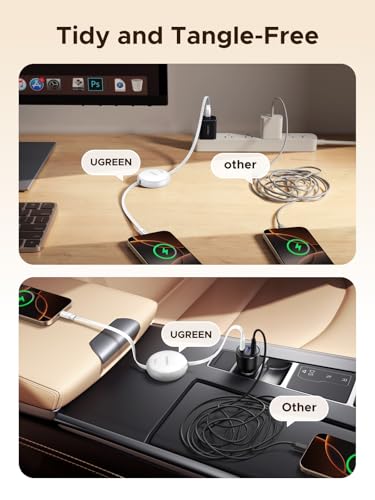 UGREEN Retractable USB C Cable(3FT/1M),100W USB-C 5A Fast Charging Cord, Type C Charger Cable for iPhone 16 Series, Samsung S25/S24/S23+, MacBook, iPad, Xiaomi, Ps5, Travel Partner, White