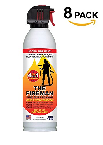 The Fireman - Multi Purpose Fire Extinguishing Suppressant Spray - Fights All 4 Common Fires: Wood, Gasoline, Electrical Equipment and Grease/Fat Fires (Class A,B,C & K) - 18 oz. (8 Pack)